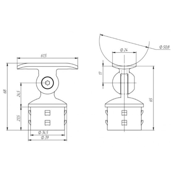 Наконечник шаровой регулируемый FOP-38.24 для трубы O38 с ложементом O50.8 мм, нержавейка/полированный