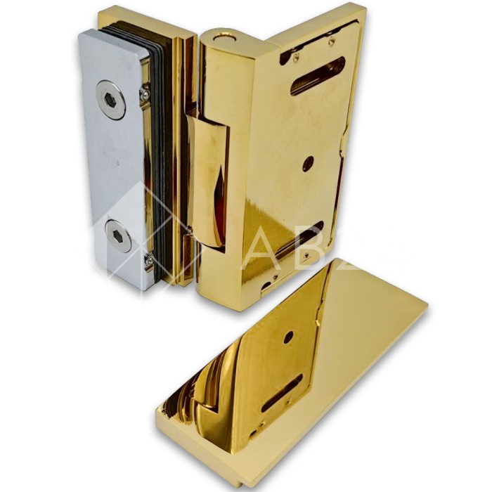 Петля Гера FDP-122 стена-стекло, открывание 90° внутрь, латунь/золото