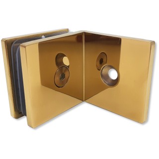 Коннектор для стекла Альфа α FDK-13, стена-стекло 90° с пластиной, нержавейка/золото