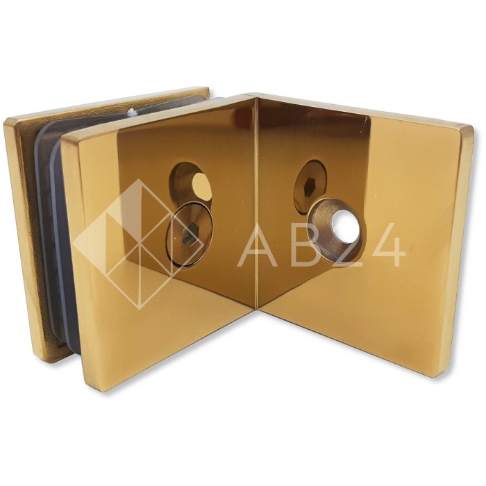 Коннектор для стекла Альфа α FDK-13, стена-стекло 90° с пластиной, нержавейка/золото