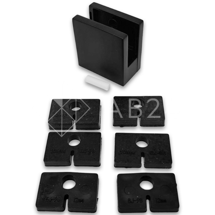 Крепление стекла FKK-83, 45х45х26 к плоской трубе или полу, литое, нержавейка/черный