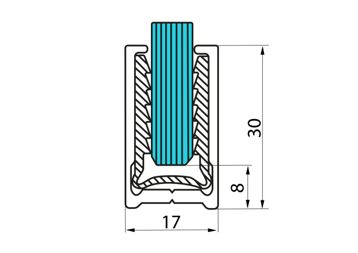 Профиль для стекла FDPA-54.22, 30х17х2 полированный без уплотнителя 2.2 м, алюминий/черный