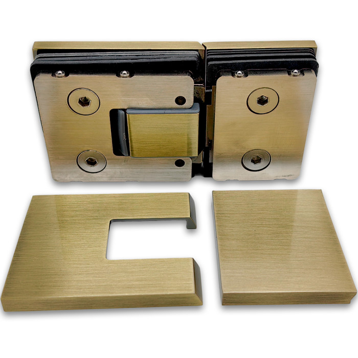 Петля Сирена FDP-212.1 стекло-стекло 180° с крышками, латунь/бронза