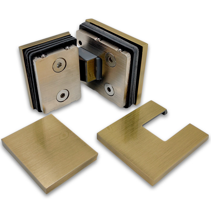 Петля Сирена FDP-212.1 стекло-стекло 180° с крышками, латунь/бронза