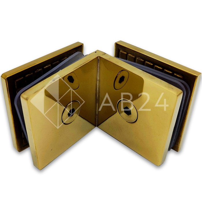 Коннектор для стекла Альфа α FDK-14, стекло-стекло 90°, нержавейка/золото