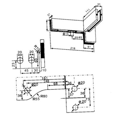 Фитинг угловой FKF-35R с осью и ребром жесткости правосторонний, нержавейка/матовый