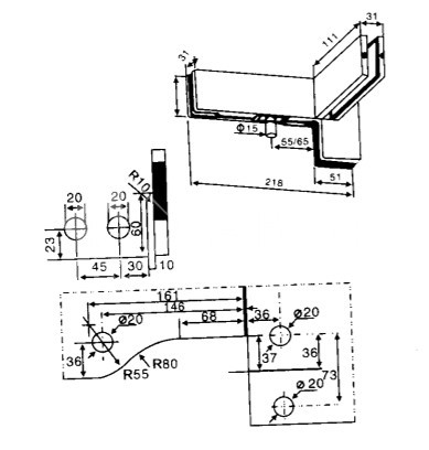 Фитинг угловой FKF-35R с осью и ребром жесткости правосторонний, нержавейка/матовый