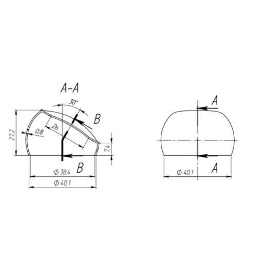 Соединение поручня FOP-38.29 со стойкой штамп под 30° для трубы O38 мм, нержавейка/полированный
