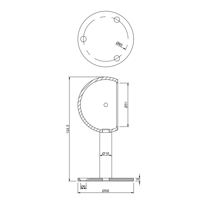 Пристенное крепление FOP-50.19 "кольцо" торцевое для трубы O50.8 мм,GRIT 320 нержавейка/матовый