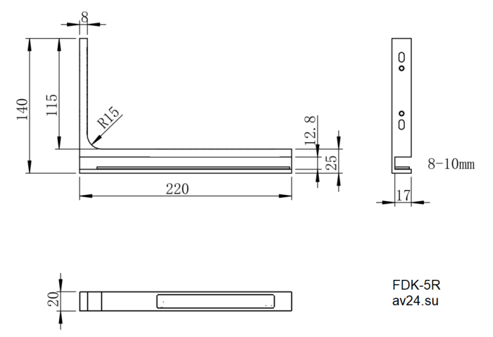 Угловой стабилизатор Диор FDK-5R стена-стекло 90˚ правый, нержавейка/золото