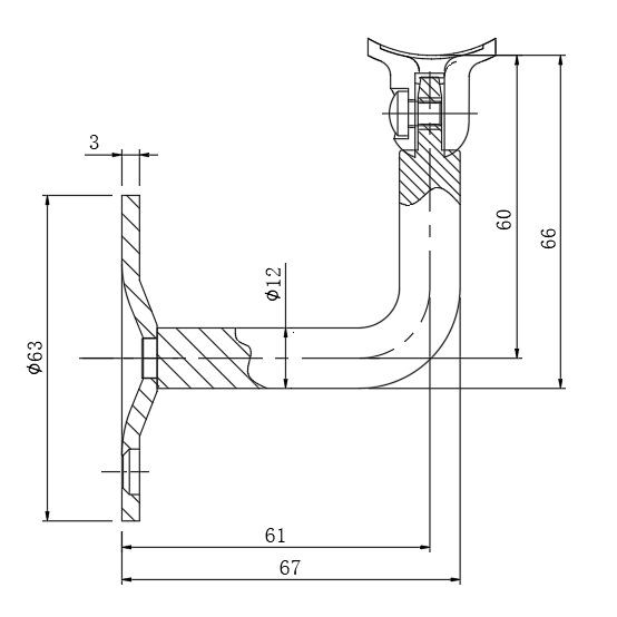 Крепление FOP-50.17  пристенного поручня с ложементом O50.8 мм, регулируемое ,GRIT 600 нержавейка/полированный