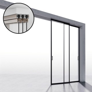 Комплект раздвижной системы Диона DSK-190.2.2 AL/BL на 2 двери (2+0) открытое крепление в проем, алюминий/черный