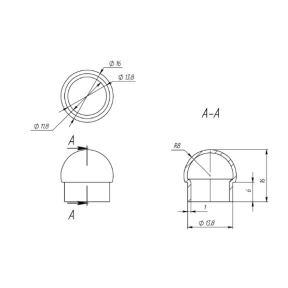 Заглушка сферическая FOP-16.03 со вставкой для трубы O16 мм, нержавейка/матовый