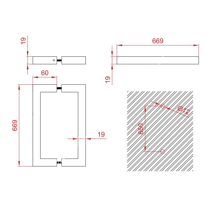 Ручка скоба FDR-707, 19х19х650х1.0 мм, нержавейка/оружейная сталь
