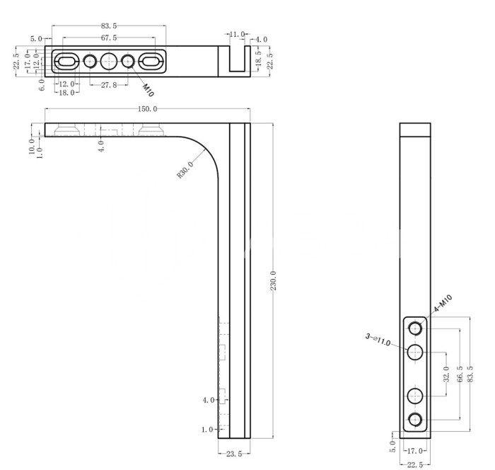 Угловой стабилизатор Диор FDK-4R стена-стекло 90° правый, нержавейка/оружейная сталь