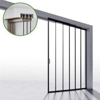 Комплект раздвижной системы Диона DSK-190.4.1R AL/BL на 4 двери (4+0) Правое открывание, скрытое крепление в проем, алюминий/черный