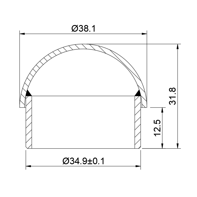 Заглушка сферическая FOP-38.03 со вставкой для трубы O38, нержавейка/матовый