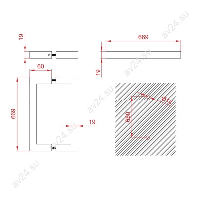 Ручка скоба FDR-707, 19х19х650х1.0 мм, нержавейка/брашированное золото