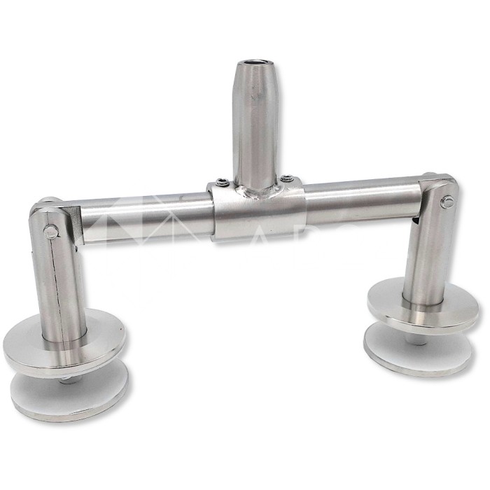 Двойное крепление тяги FN-93 к стеклу М10, рутель, нержавейка/матовый