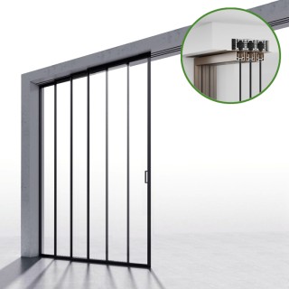 Комплект раздвижной системы Диона DSK-190.4.1L AL/BL на 4 двери (4+0) Левое открывание, скрытое крепление в проем, алюминий/черный