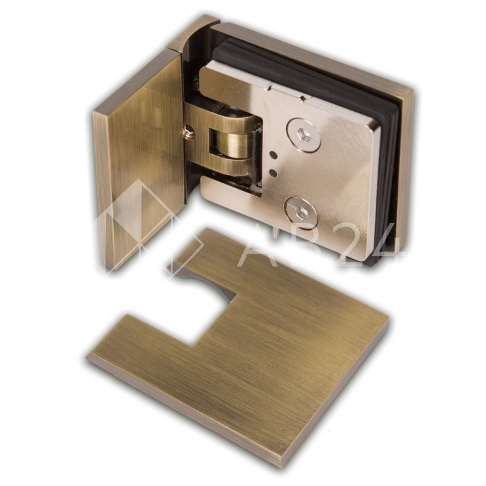 Петля Аврора FDP-180 стена-стекло 90° с крышками, латунь/бронза