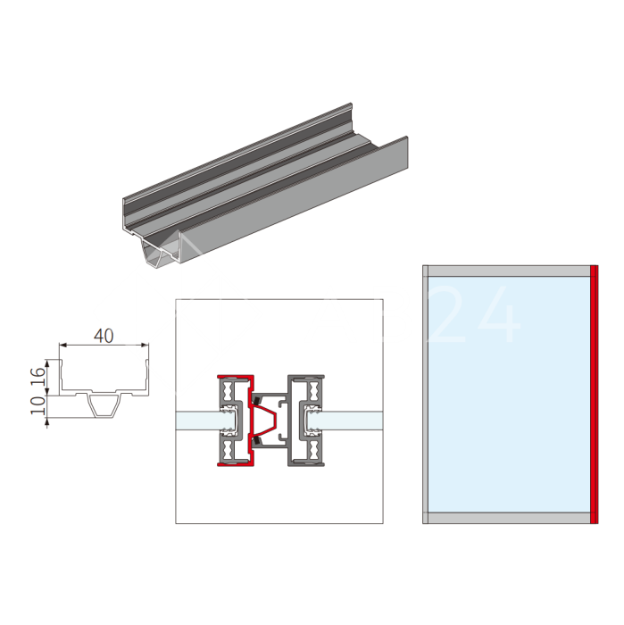 Центральная крышка FMPA-22.3 бокового профиля для синхронизированной раздвижной системы FDS-19S, 2-ой двери, длина 3м, алюминий/коричневый