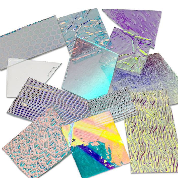 Дихроичное стекло для фьюзинга Wissmach Dichroic 96 COE прозрачная подложка, набор 226 г