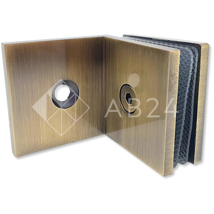 Коннектор для стекла Альфа α FDK-13, стена-стекло 90° с пластиной, нержавейка/бронза