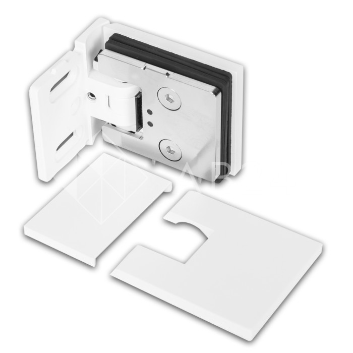 Петля Аврора FDP-180 стена-стекло 90° с крышками, латунь/белый