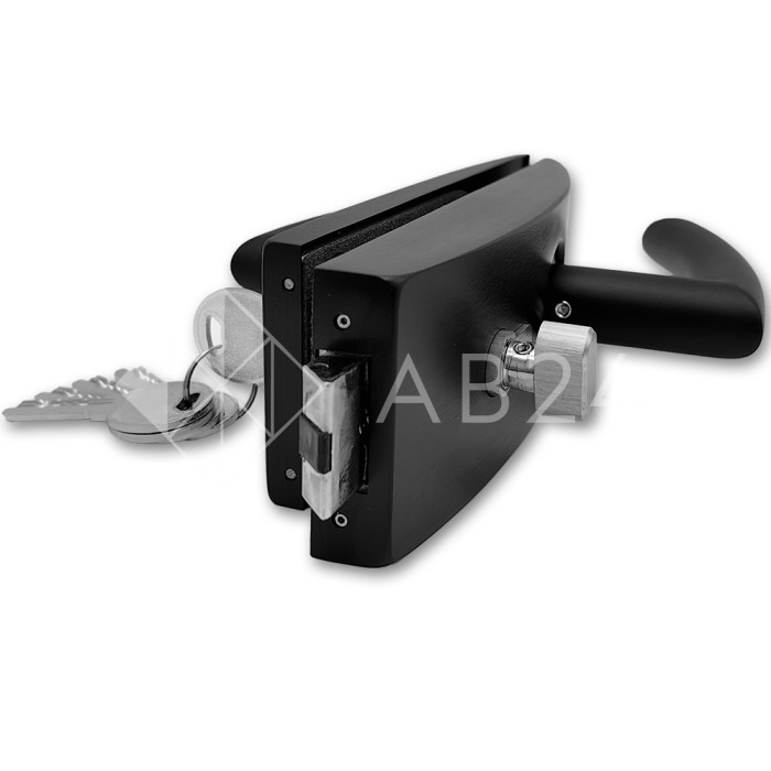 Замок FMZ-35 для межкомнатной двери из стекла, с притвором ключ/защелка, алюминий/черный