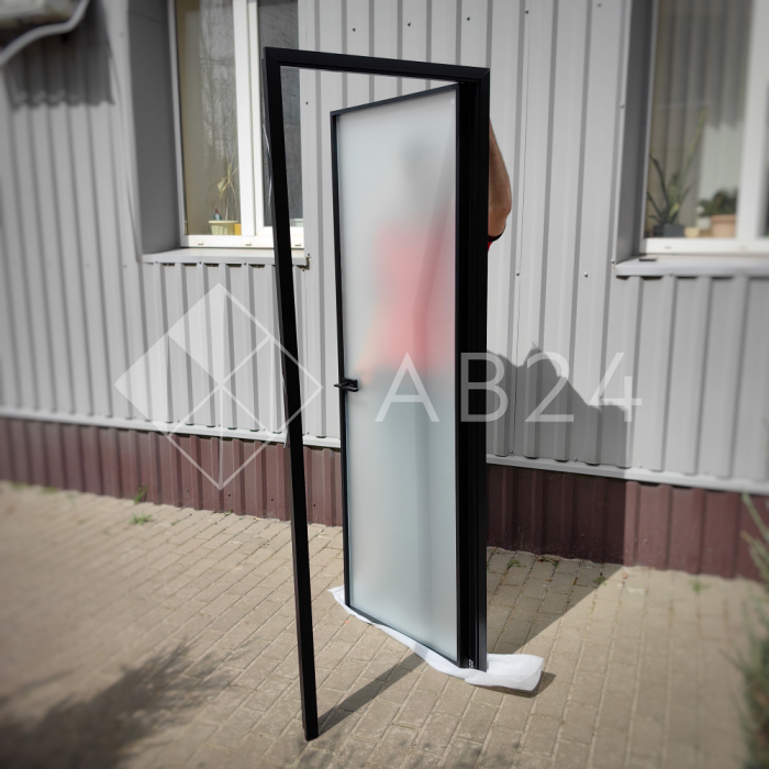 Дверь алюминиевая межкомнатная 700х2000 левая открывание внутрь, стекло матовое FMD-7L-1 AL/Bl-Sn Черная