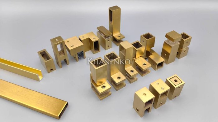 Крепление FDC-34 трубы 30х10 к стеклу, нержавейка/брашированное золото