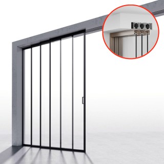 Комплект раздвижной системы Диона DSK-190.4.1L AL/BL-MW на 4 двери (4+0) Левое открывание, скрытое крепление в проем, алюминий/черный с белой крышкой