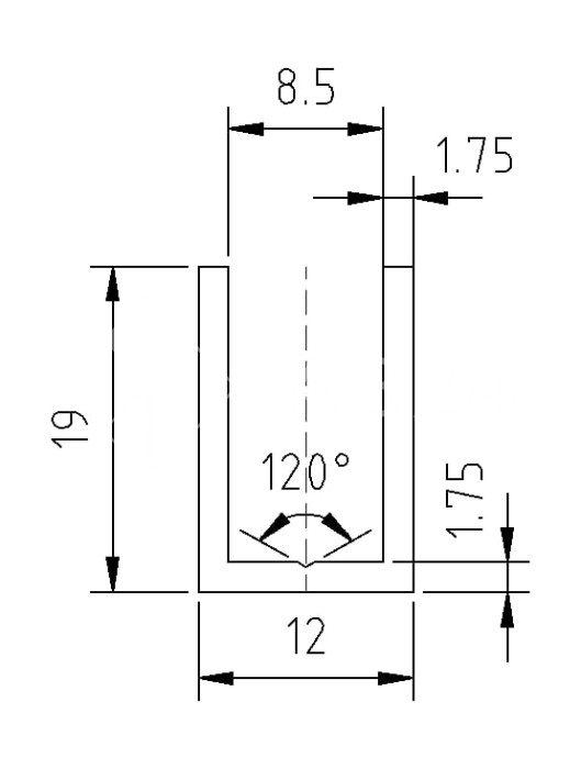 Профиль для стекла FDPA-51.22, 19х12х1,75, длина 2,2 м, алюминий/матовый