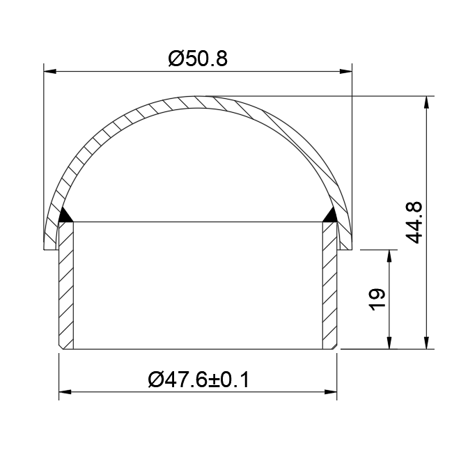 Заглушка сферическая FOP-50.03 со вставкой для трубы O50.8 мм, нержавейка/полированный