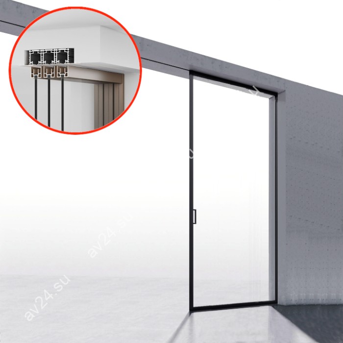 Комплект раздвижной системы DSK-194.1.1 AL/BN-MW на 1 дверь в нишу с отталкивающим механизмом, алюминий/коричневый с белой крышкой