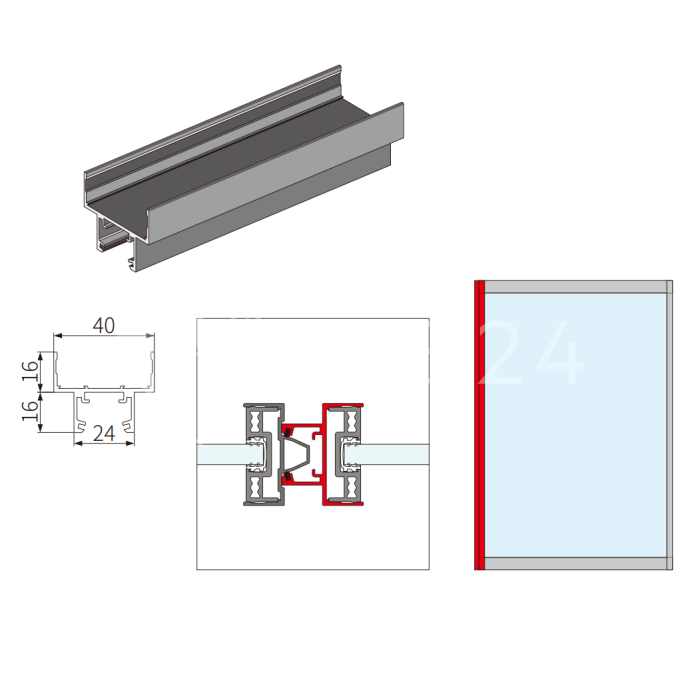Центральная крышка FMPA-21.3 бокового профиля для синхронизированной раздвижной системы FDS-19S, 1-ой двери, длина 3м, алюминий/коричневый