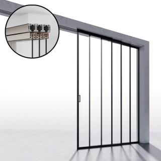 Комплект раздвижной системы Диона DSK-190.4.2R AL/BL на 4 двери (4+0) Правое открывание, открытое крепление в проем, алюминий/черный