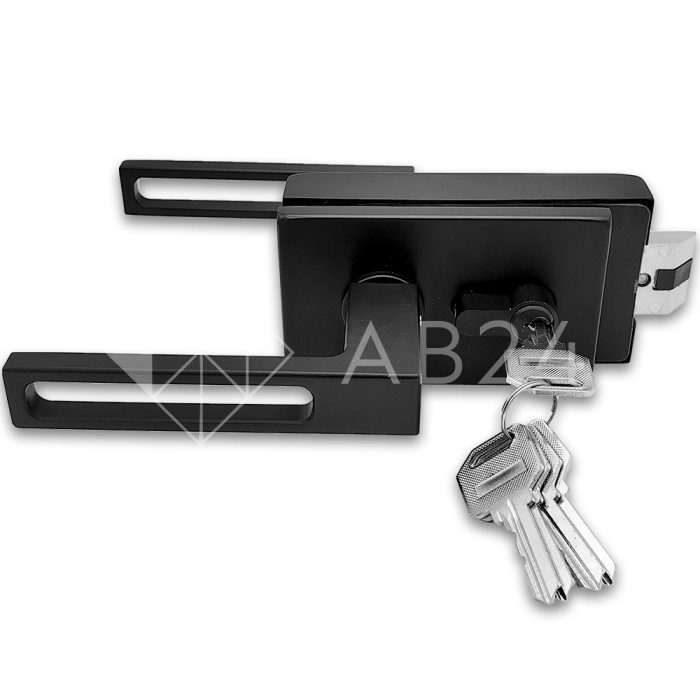 Замок FMZ-36 для межкомнатной двери из стекла, с притвором, ключ/защелка, алюминий/черный