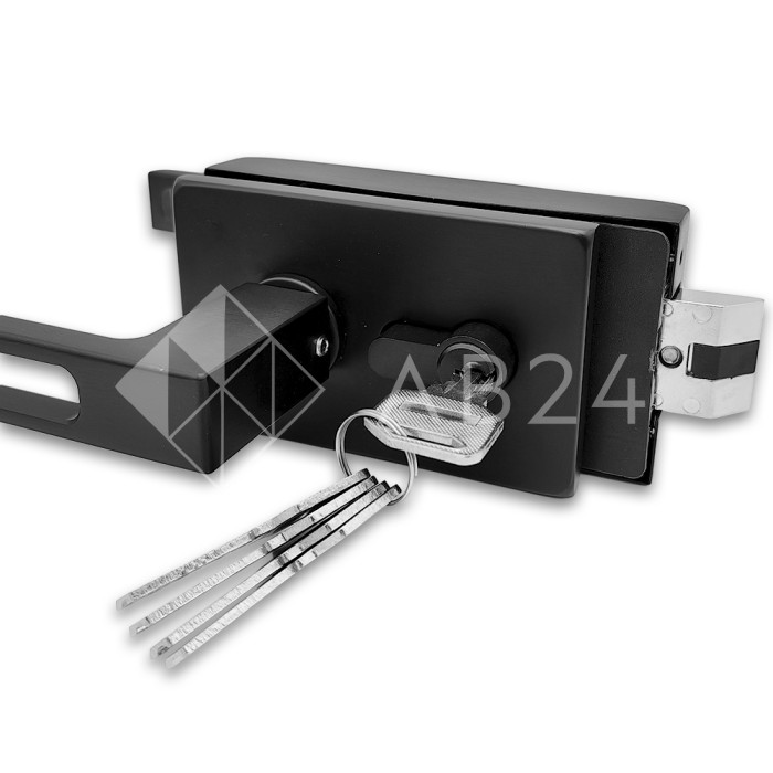 Замок FMZ-36 для межкомнатной двери из стекла, с притвором, ключ/защелка, алюминий/черный