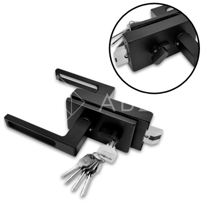 Замок FMZ-36 для межкомнатной двери из стекла, с притвором, ключ/защелка, алюминий/черный