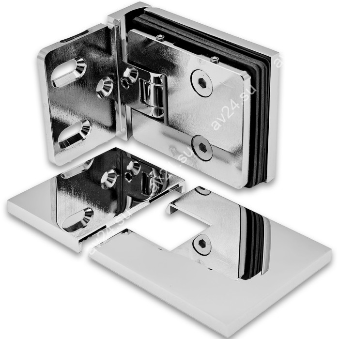 Петля Афродита FDP-230 стена-стекло 90° с крышками, латунь/хром