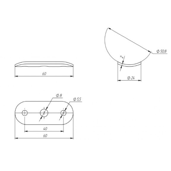 Ложемент FOP-50.22 для трубы круглой O50.8 мм, GRIT 320, нержавейка/матовый