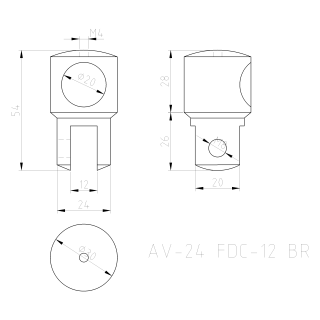 Держатель стекла FDC-12 трубы 19 торцевой 0°-360°, латунь/черный