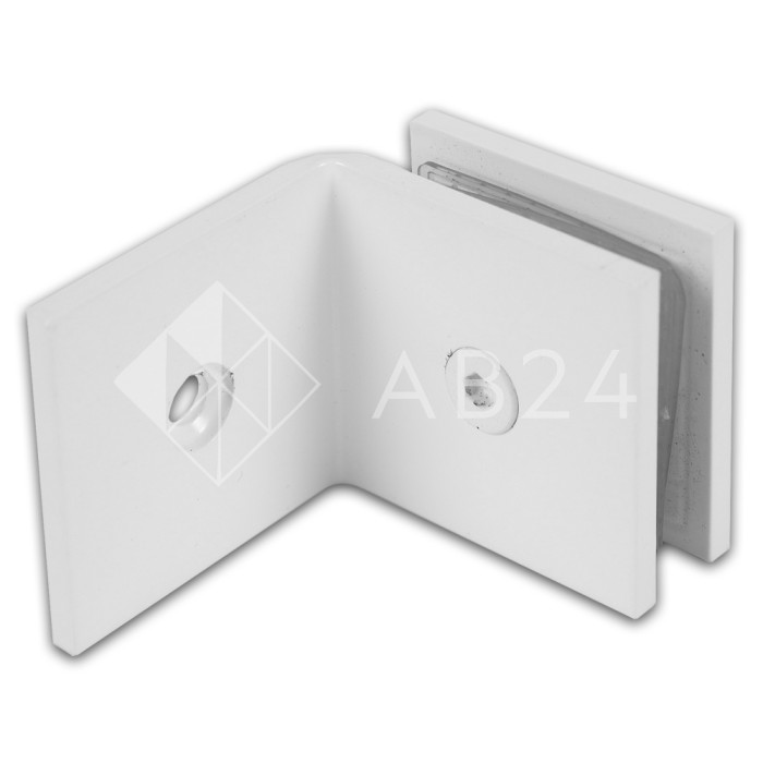 Коннектор для стекла Альфа α FDK-13, стена-стекло 90° с пластиной, нержавейка/белый