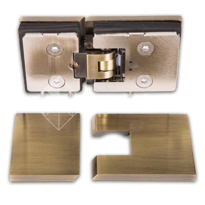 Петля Аврора FDP-181 стекло-стекло 180° с крышками, латунь/бронза