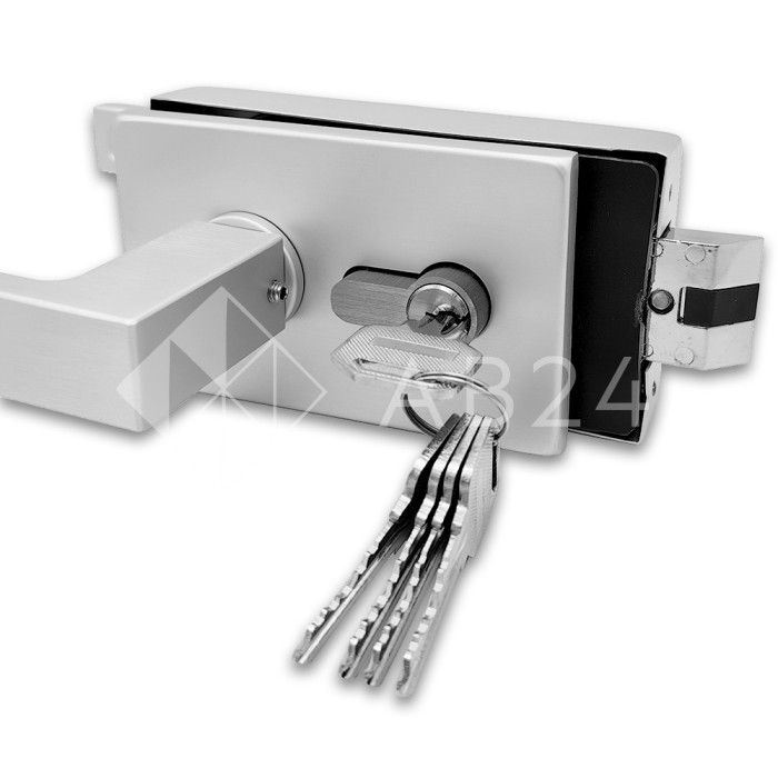 Замок FMZ-36 для межкомнатной двери из стекла, с притвором, ключ/защелка, алюминий/анодированный