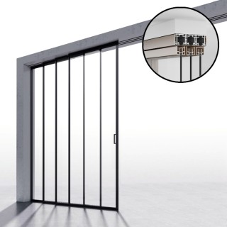 Комплект раздвижной системы Диона DSK-190.4.2L AL/BL на 4 двери (4+0) Левое открывание, открытое крепление в проем, алюминий/черный