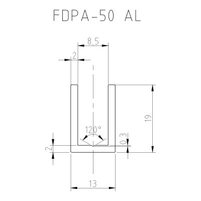 Профиль FDPA-50.22/L СВЕТЛЕЕ для стекла 20х12.5х2 , длина 2,2 м, алюминий/золото
