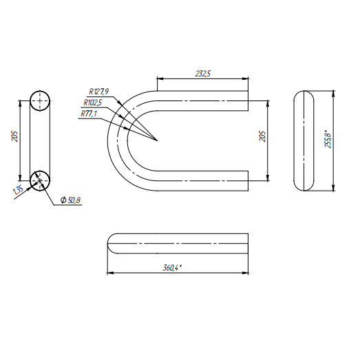 Отвод шарнирный верхний FOP-50.05 для поручня круглого O50.8 мм, с пазом,нержавейка/матовый